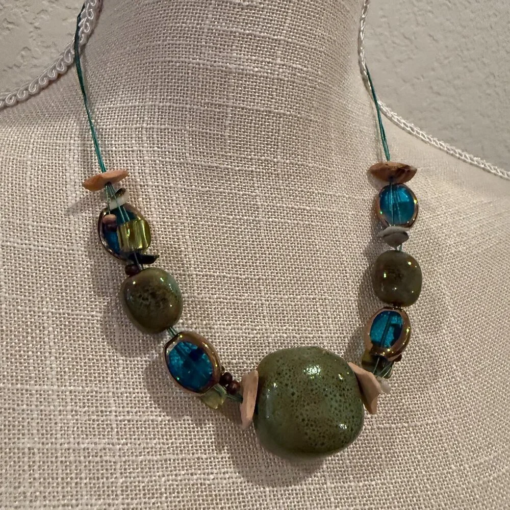Artisan Mixed Materials Necklace Beachy Vibe
